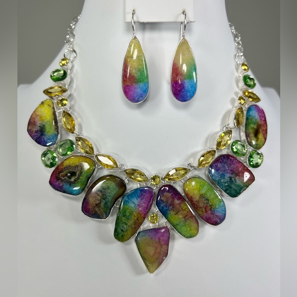 Rainbow 🌈 Solar Quartz 925 Large Gemstone Necklace & Bracelet ONLY #A22 - Picture 3 of 12